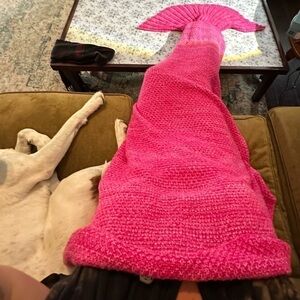 MERMAID Tail Blanket, Crocheted, Pink, One Size